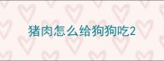 猪肉怎么给狗狗吃